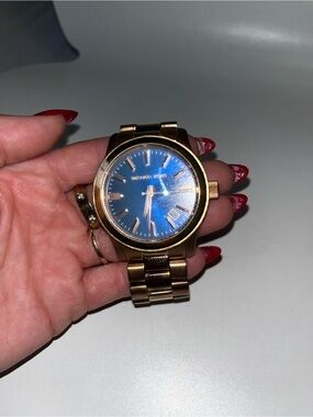 Michael Kors Rose Gold Bracelet Watch with Blue Dial